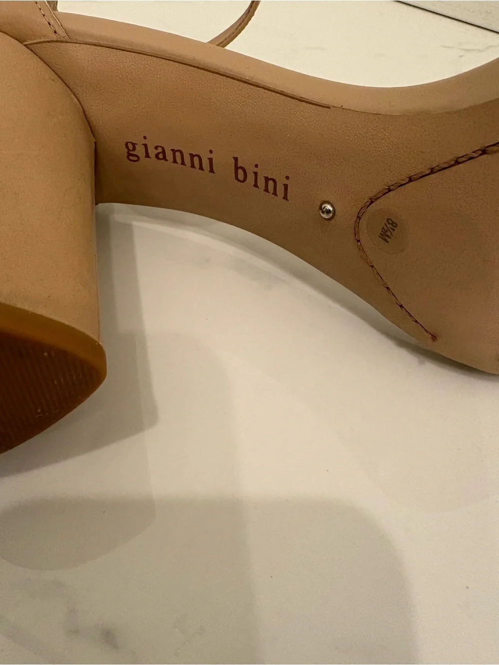 Gianni Bini Nude/Tan Ankle Strap Block Heels